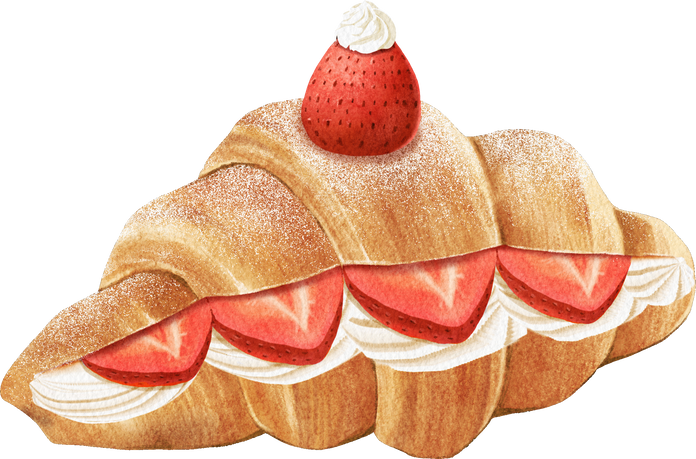 Hand drawn Strawberry Cream Cheese Croissant Watercolor